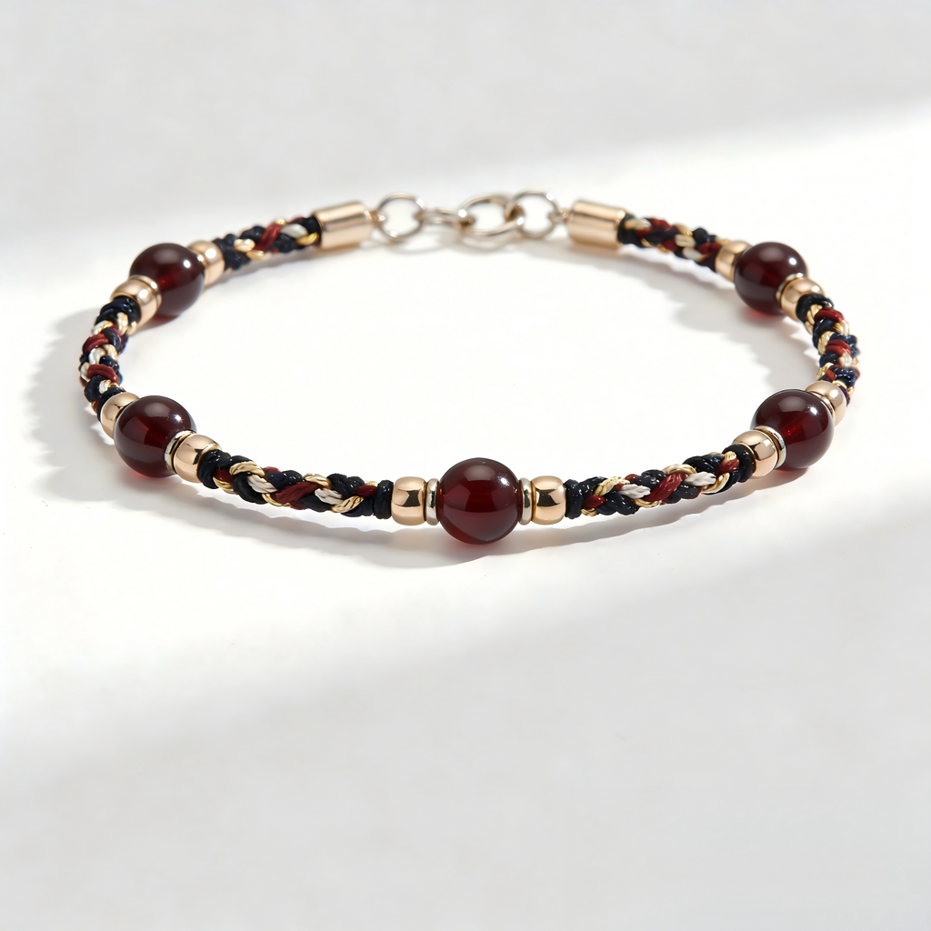 Artisan Red Garnet Woven Beaded Bracelet