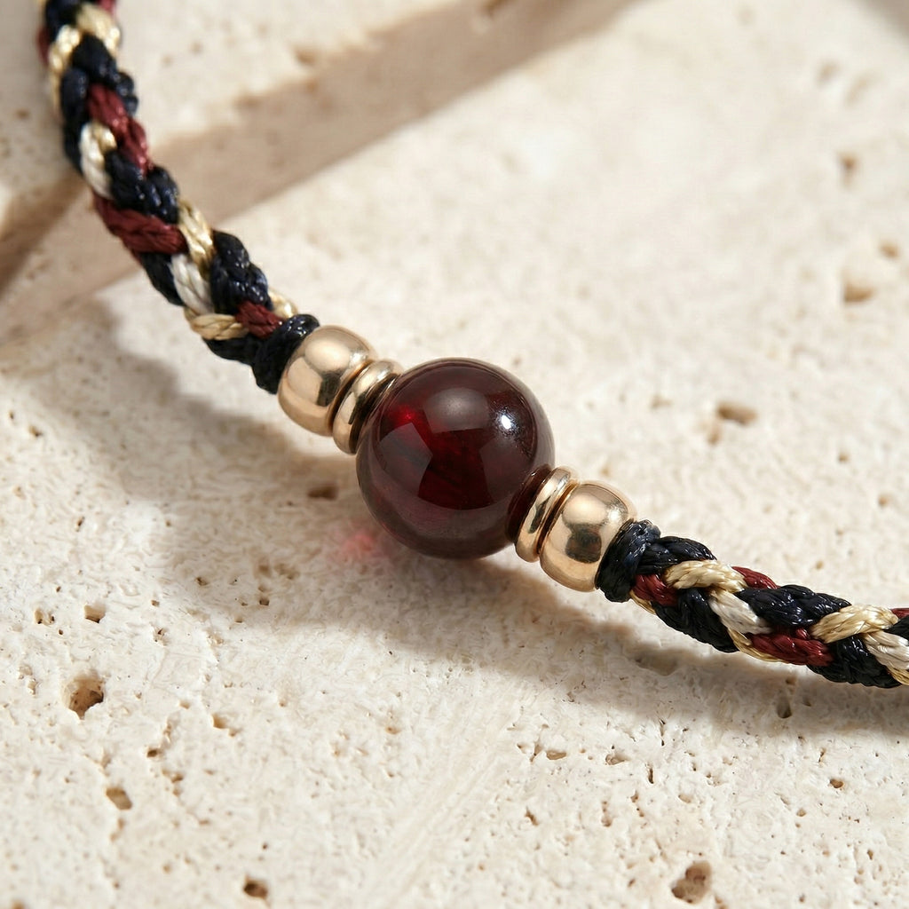 Artisan Red Garnet Woven Beaded Bracelet