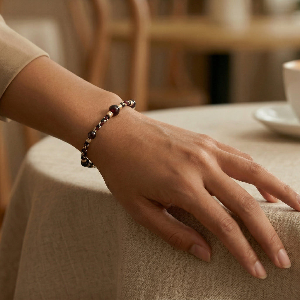 Artisan Red Garnet Woven Beaded Bracelet