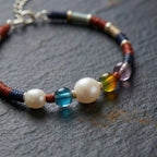 Multi-Gemstone and Pearl Woven Cord Bracelet