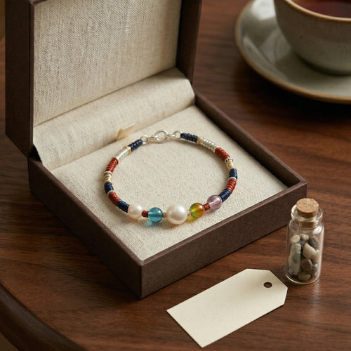 Multi-Gemstone and Pearl Woven Cord Bracelet