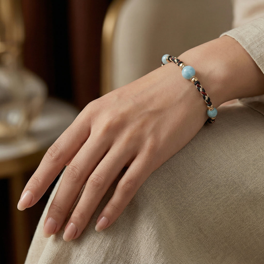 Aquamarine and Woven Cord Gold Accent Bracelet