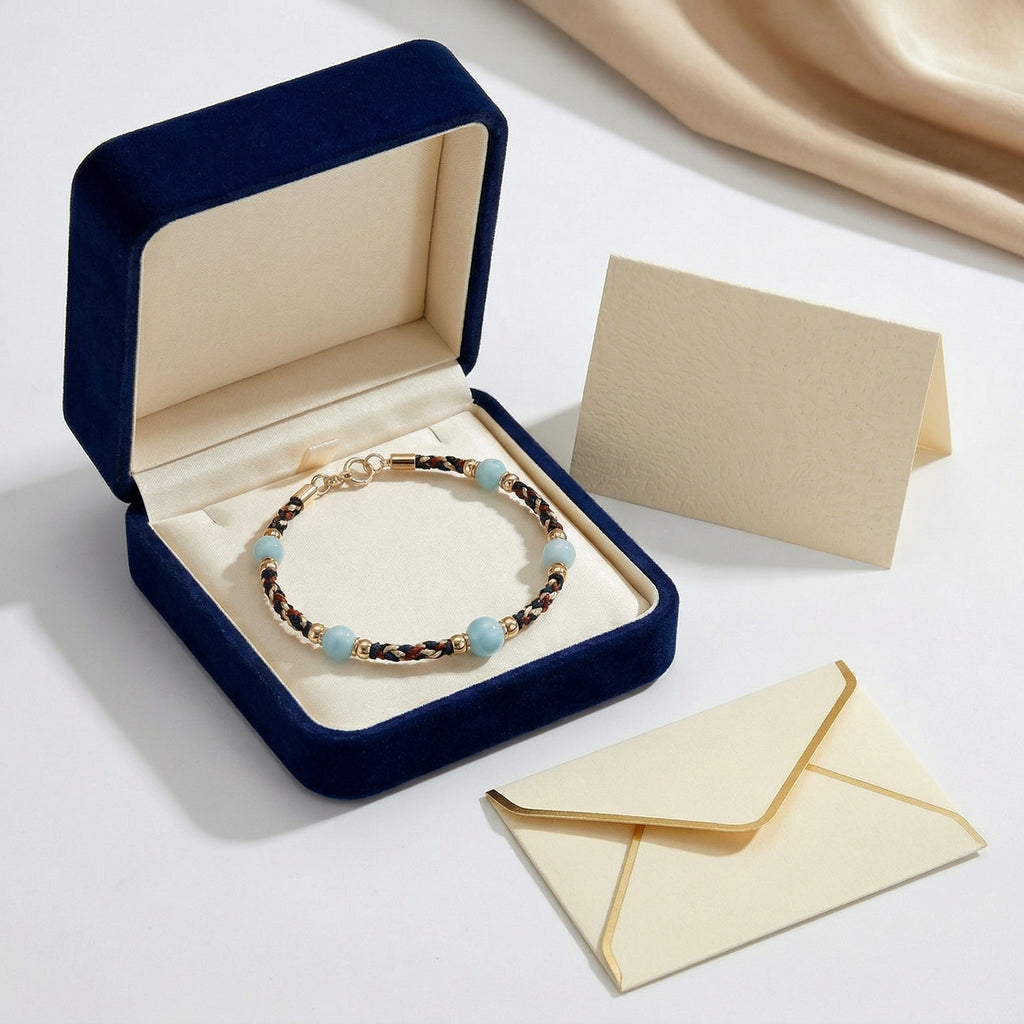 Aquamarine and Woven Cord Gold Accent Bracelet