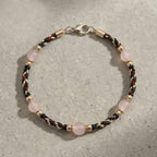 Rose Quartz and Woven Cord Gold Accent Bracelet