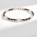White Chalcedony and Woven Cord Gold Accent Bracelet