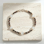 White Chalcedony and Woven Cord Gold Accent Bracelet