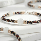White Chalcedony and Woven Cord Gold Accent Bracelet