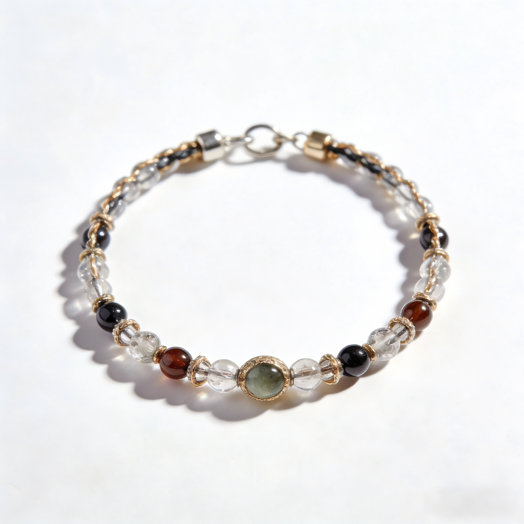 Multi-Gemstone and Woven Cord Gold Accent Bracelet