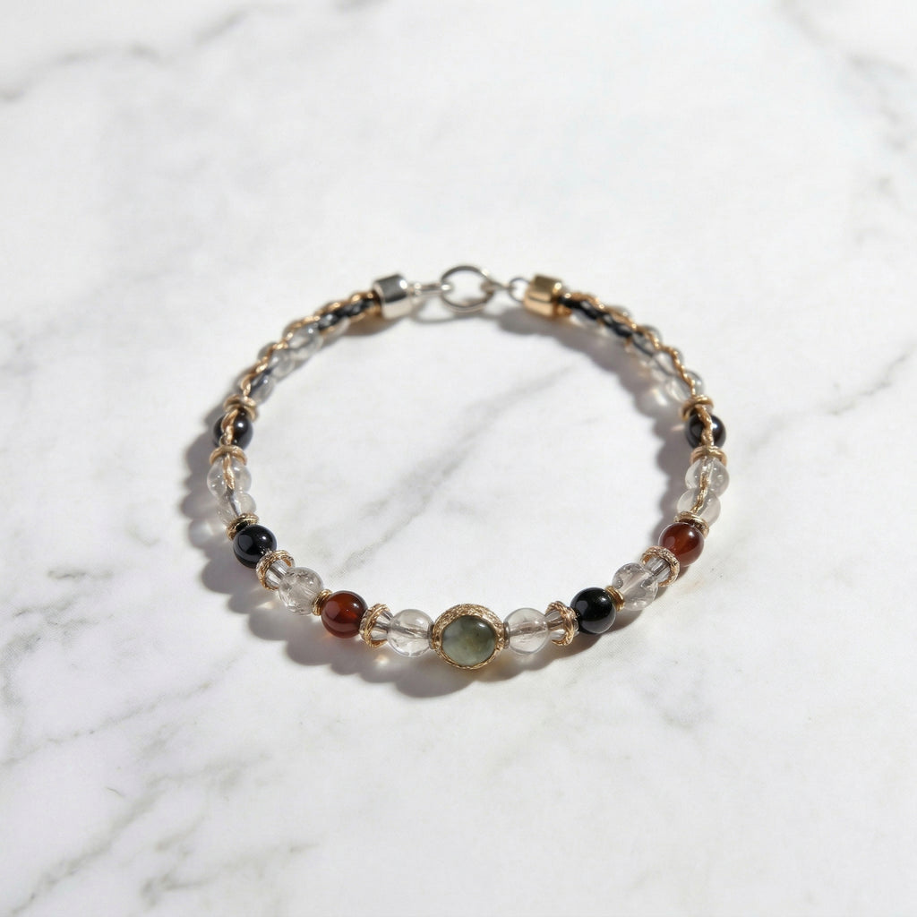 Multi-Gemstone and Woven Cord Gold Accent Bracelet