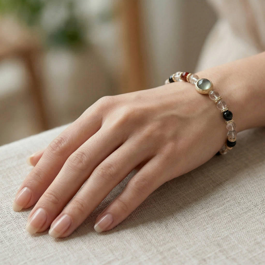 Multi-Gemstone and Woven Cord Gold Accent Bracelet
