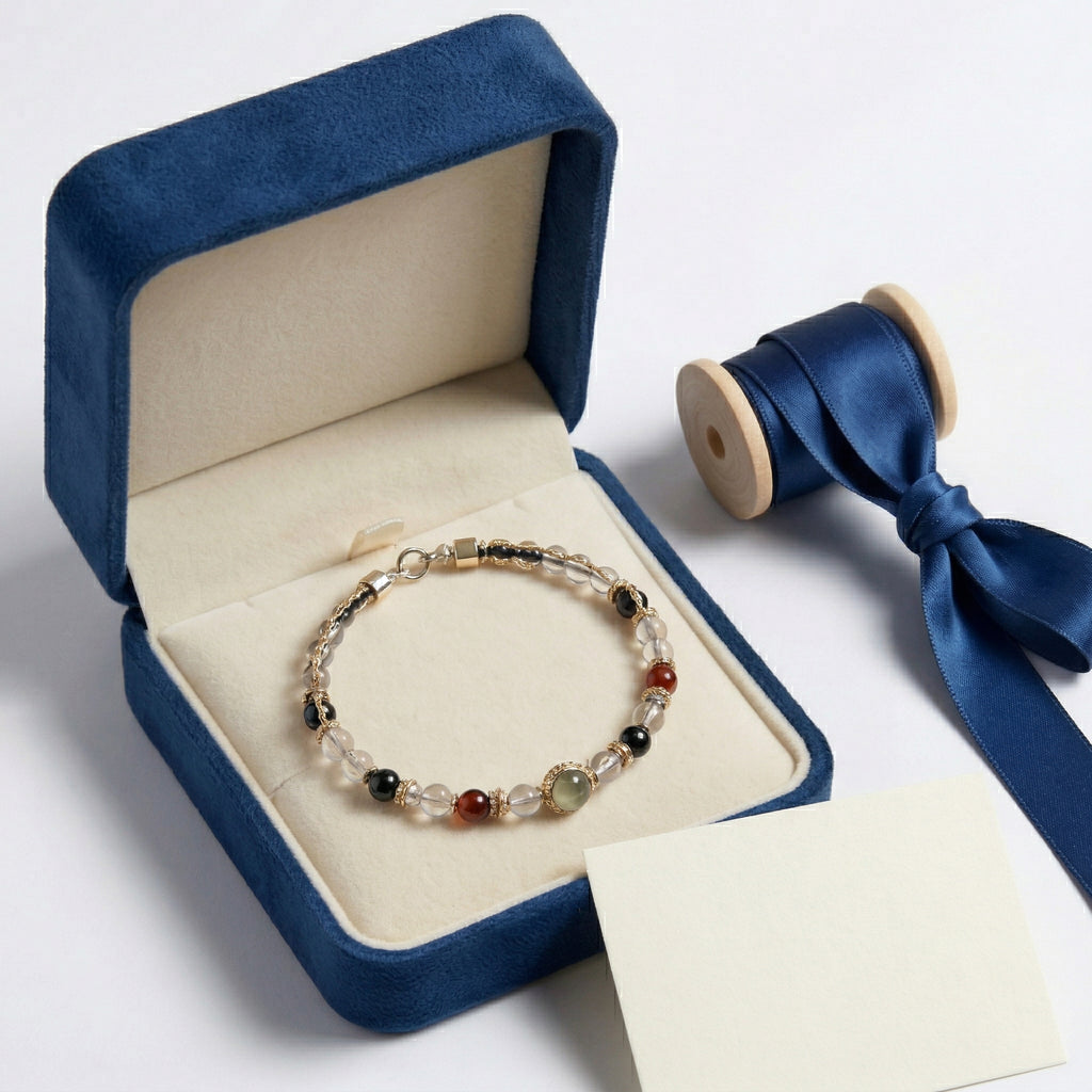 Multi-Gemstone and Woven Cord Gold Accent Bracelet