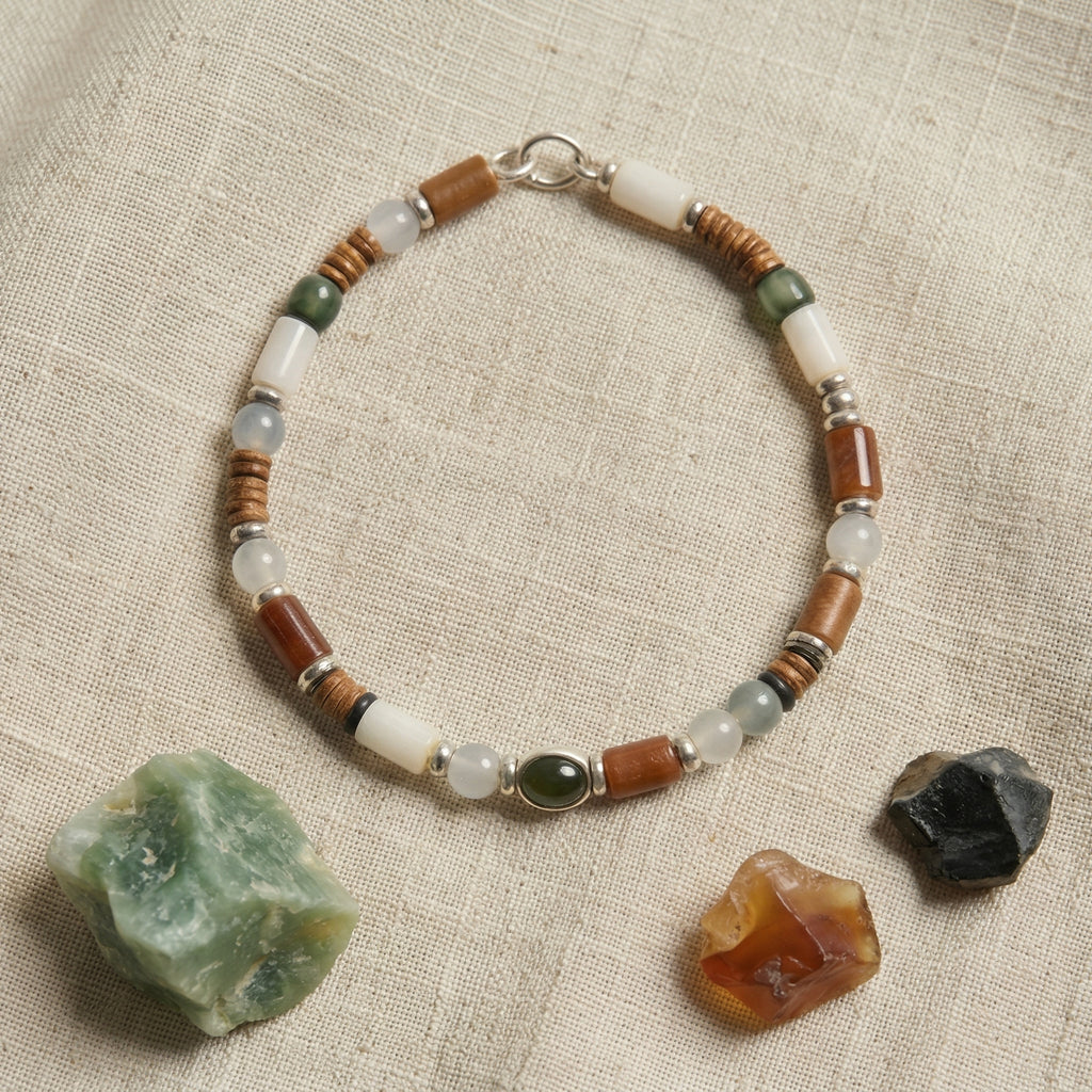 Multi-Gemstone and Wood Accent Bracelet
