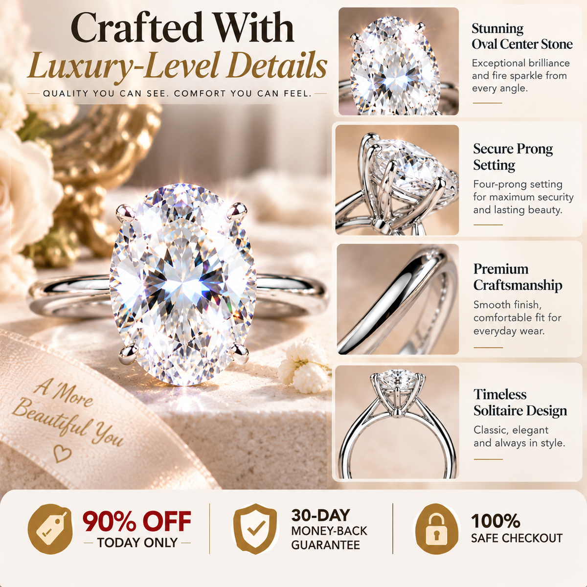 ⭐ The Forever Oval Diamond Ring™ | Luxury Solitaire Engagement Ring With Brilliant Fire Sparkle